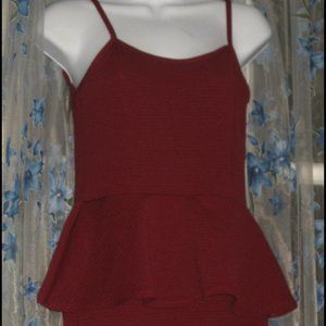 Womens PEPLUM WAIST Spaghetti Strap Stretch Dress by FRENCH ATMOSPHERE Sz M Wine